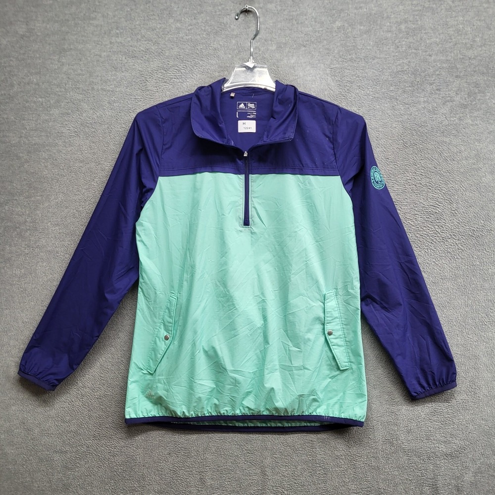 adidas Women Jacket Large Green Colorblock 1/4 Zip Windbreaker Logo